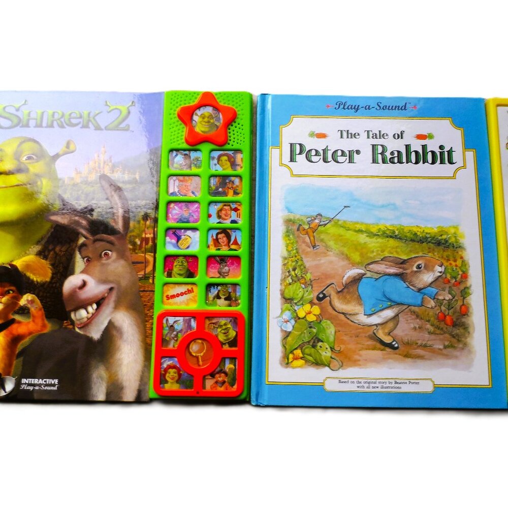 Bundle 2 pcs., story interactive play-a-sound books- Shrek 2 and Peter rabbit.